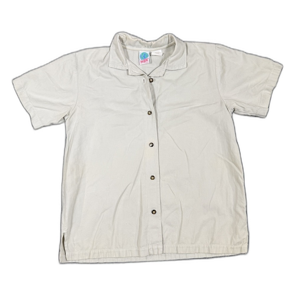 WEK Woman Vintage 90s Khaki Button Up Down Shirt Made in USA Small WL03